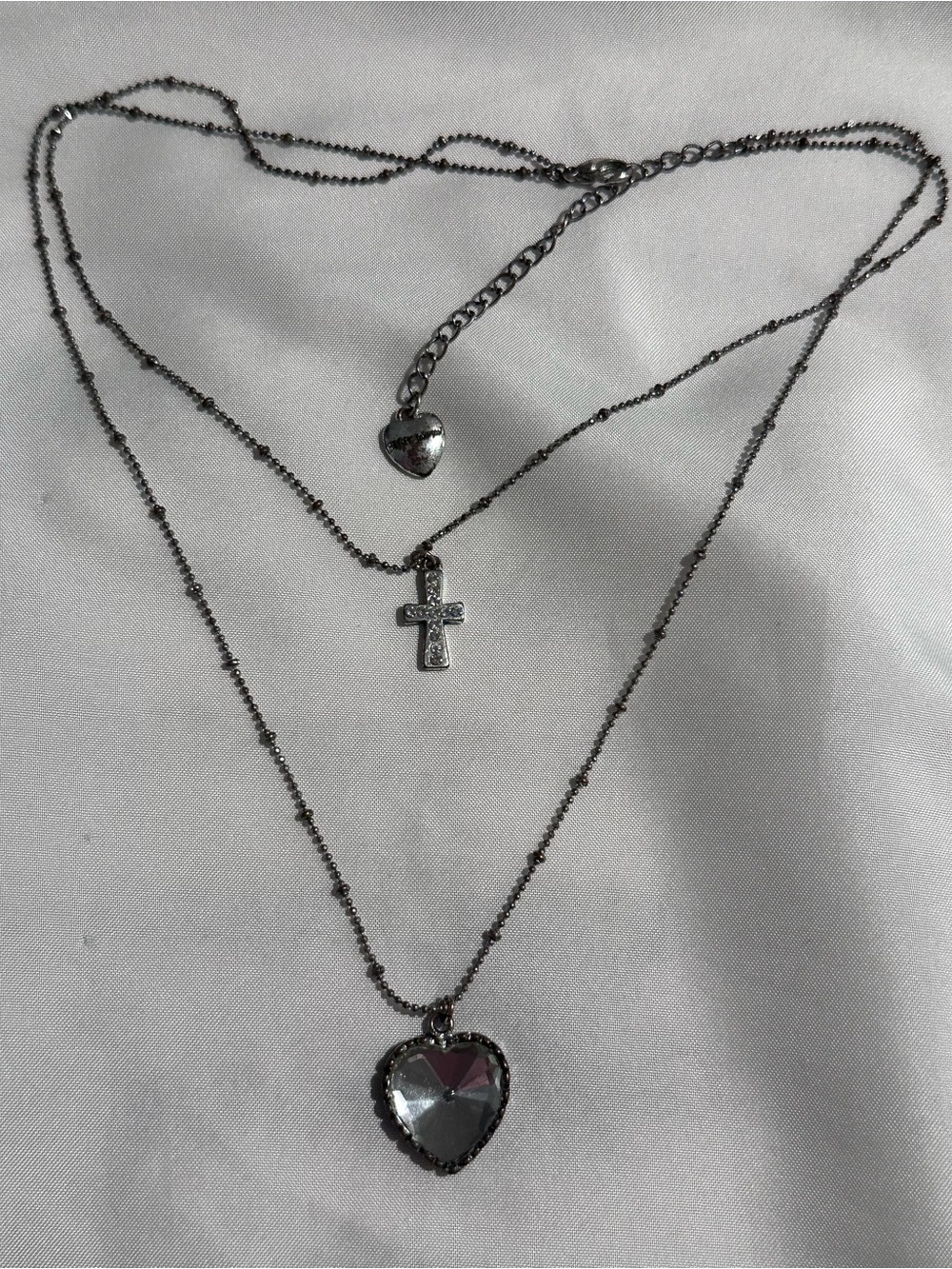Betsey Johnson 2-tier heart and cross necklace